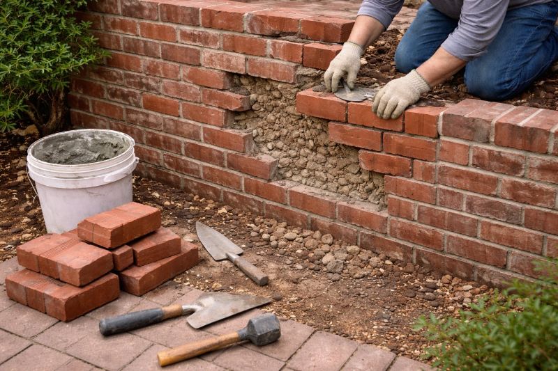 Brick Retaining Wall Repair in Belleville, IL