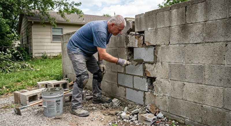 Cinder Block Wall Repair in Glen Carbon, IL